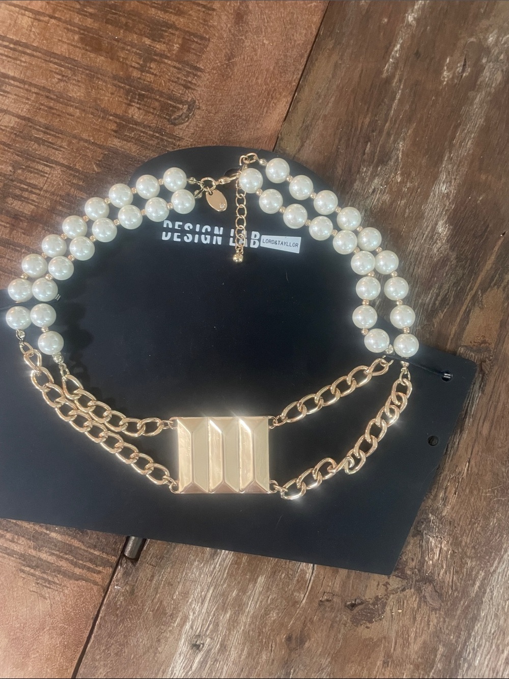 Design Lab Lord & Taylor White Pearl and Gold-Tone Double Strand Necklace